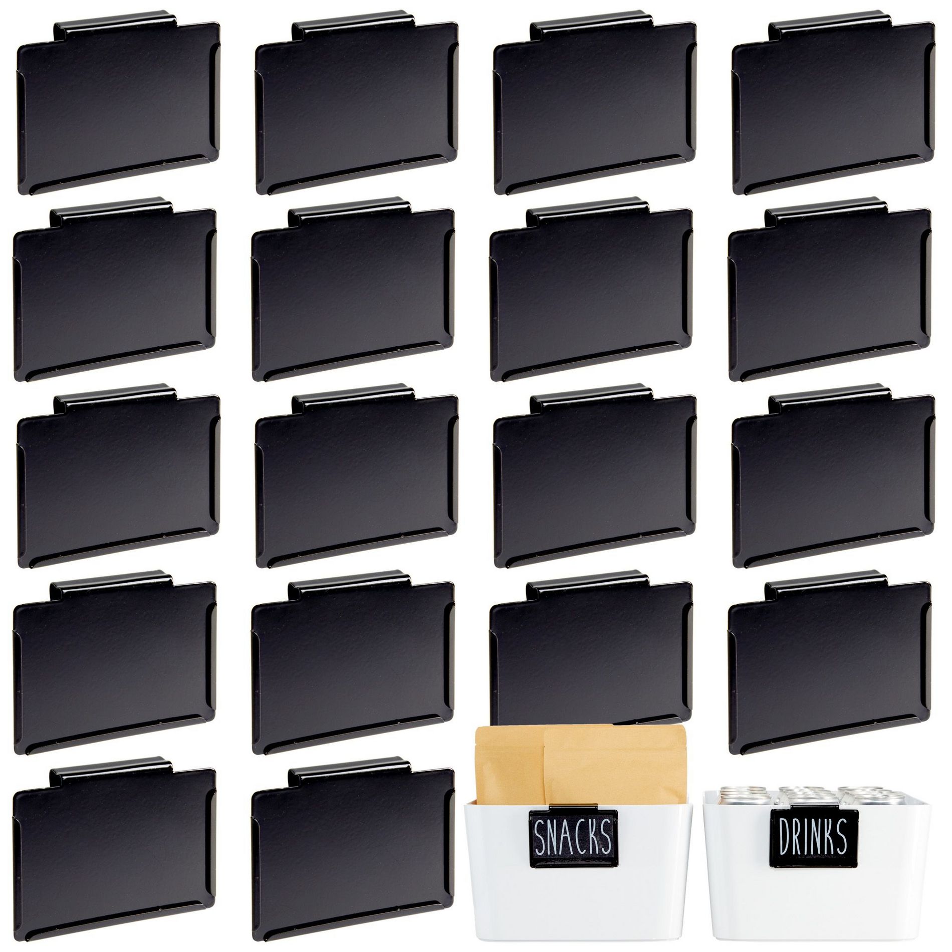 Talented Kitchen 18 Piece Black Label Holders, Removable Metal Clips For Pantry Baskets and Storage Bins, 3.5x2.5 In