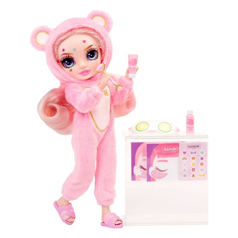 Rainbow High Jr High PJ Party Bella Pink 9&#39;&#39; Posable Doll with Soft One Piece Pajama, Slippers, Play Accessories, 6 of 11
