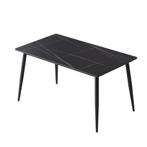 Vynxaria 55.12" Modern Artificial Stone Black Straight Edge Black Metal Leg Dining Table-Can Accommodate 6 People(Dining Table Only) - 1 of 4