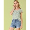 INSPIRE CHIC Women's Chiffon Ruffle Sleeve Square Neck Floral Print Blouse - 3 of 4