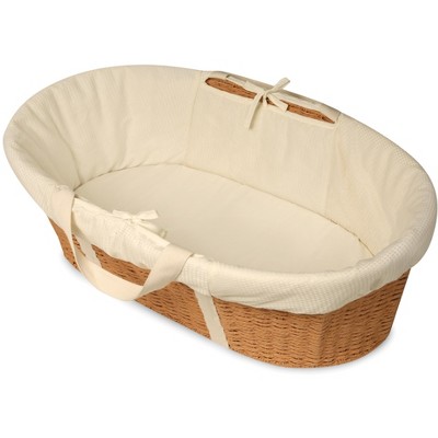 Elegant Natural Ecru Woven Moses Basket with Comfort Liner and Foam Pad