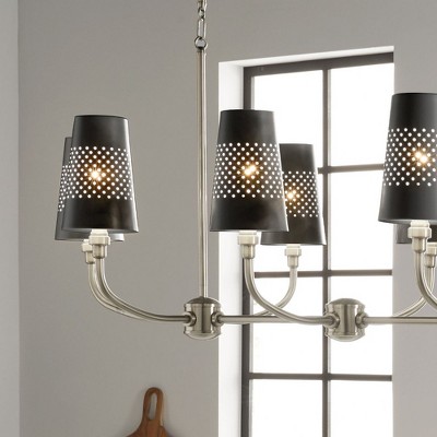 Adeena Classic Pewter 8-Light Linear Chandelier with Black Metal Shades