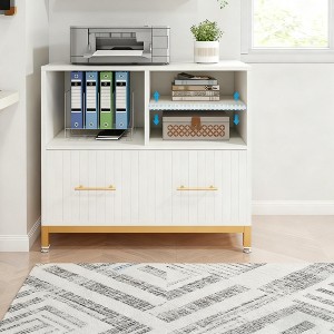 Gulches Lateral File Cabinet with Drawer, White Filing Cabinet for Letter/Legal/A4 Size Files, 35.4" Modern Wood File Storage Cabinets - 1 of 3