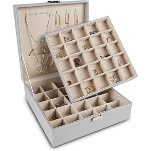 2-Layer Earring Holder with 50 Slots, PU Leather Jewelry Organizer & Storage Box for Earrings and Necklaces, Black - 1 of 4