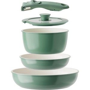 BRINJOY 5-Piece Ceramic Nonstick Cookware Set, Nonstick Kitchen Pot Set, Non-Toxic Nonstick Cookware Set with Removable Handles (Green) - 1 of 4