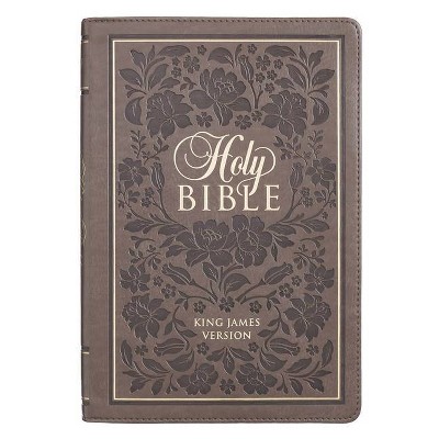 KJV Bible Thinline Brown with Flowers - Large Print (Leather Bound)