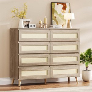 COZONY 8-Drawer Rattan Dresser, Modern Wood Storage Cabinet with Woven Fronts, Wide Chest of Drawers for Bedroom Living Room Hallway - 1 of 4