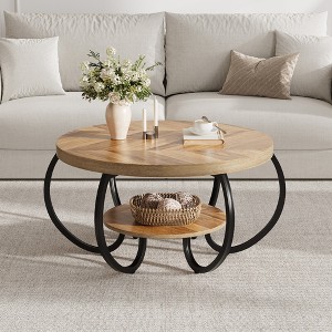 Garvee Round Coffee Table 30" Center Table, 2-Tier Coffee Table Industrial with Adjustable Feet and Designed Wood Grain, Easy Assemble - 1 of 4