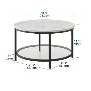 2 Tier Round Coffee Table Faux Marble Top With Glass Shelf Modern Center Cocktail Table For Living Room - 1 of 4
