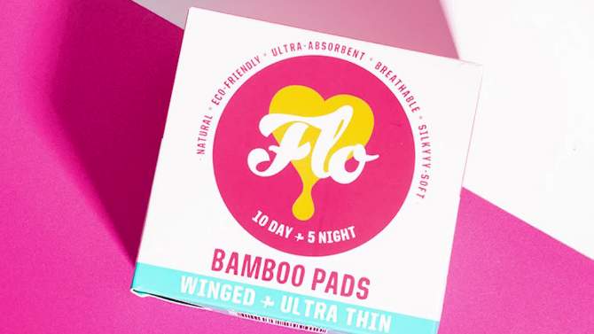 Flo Here We Flo Megapack of Organic Bamboo Day Ultra Absorbent Pads with Wings - 44ct, 2 of 7, play video