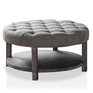 Julla Round Button Tufted Storage Ottoman Antique Washed Gray/Light Gray - HOMES: Inside + Out - 1 of 4