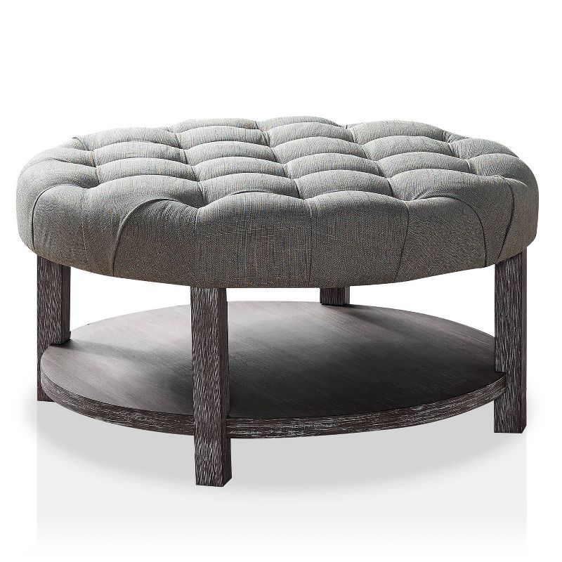 Julla Round Button Tufted Storage Ottoman Antique Washed Gray/Light Gray - HOMES: Inside + Out, 1 of 6