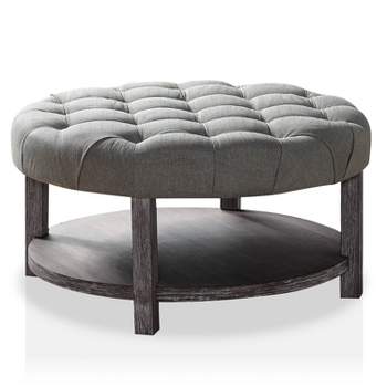 Julla Round Button Tufted Storage Ottoman Antique Washed Gray/Light Gray - HOMES: Inside + Out