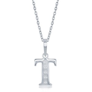 Bella Silver Sterling Silver 0.03cttw Diamond Accent Initial 18" Pendant Necklace - 1 of 2