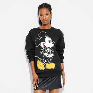 Women's Mickey Skeleton Graphic Sweatshirt - Black - 1 of 3