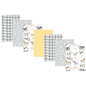 Hudson Baby Cotton Flannel Burp Cloths, Cute Farm 7-Pack, One Size - 1 of 4