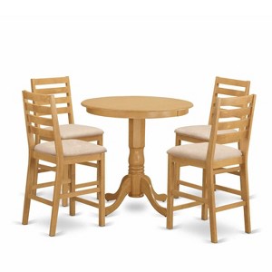 HomeStock 5-Piece Round Natural Oak Finish Solid Wood Top Dining table with 4 Chairs - 1 of 4