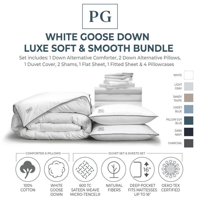 Luxe Soft & Smooth Perfect Bedding Bundle, with White Goose Down, 2 of 9