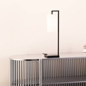 Infibrite 25" Rectangular Frame Table Lamp with Cylinder Shade E26 Bulb Compatible Modern Design: Torchiere Style, Linen Shade, ETL Listed - 1 of 4