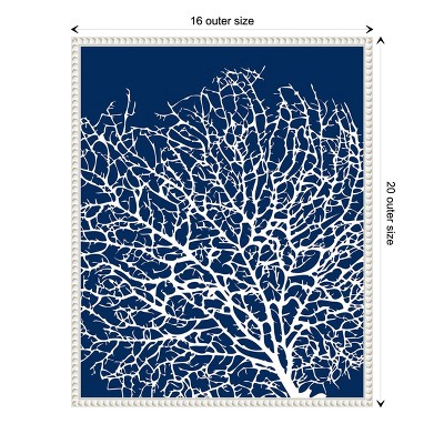 Navy Coral II Crop Coastal Canvas Art with White Frame
