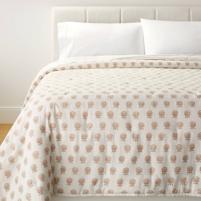 Full/Queen Lofty Cotton Slub Woodblock Print Floral Quilt Off White/Mauve – Threshold™ designed with Studio McGee
