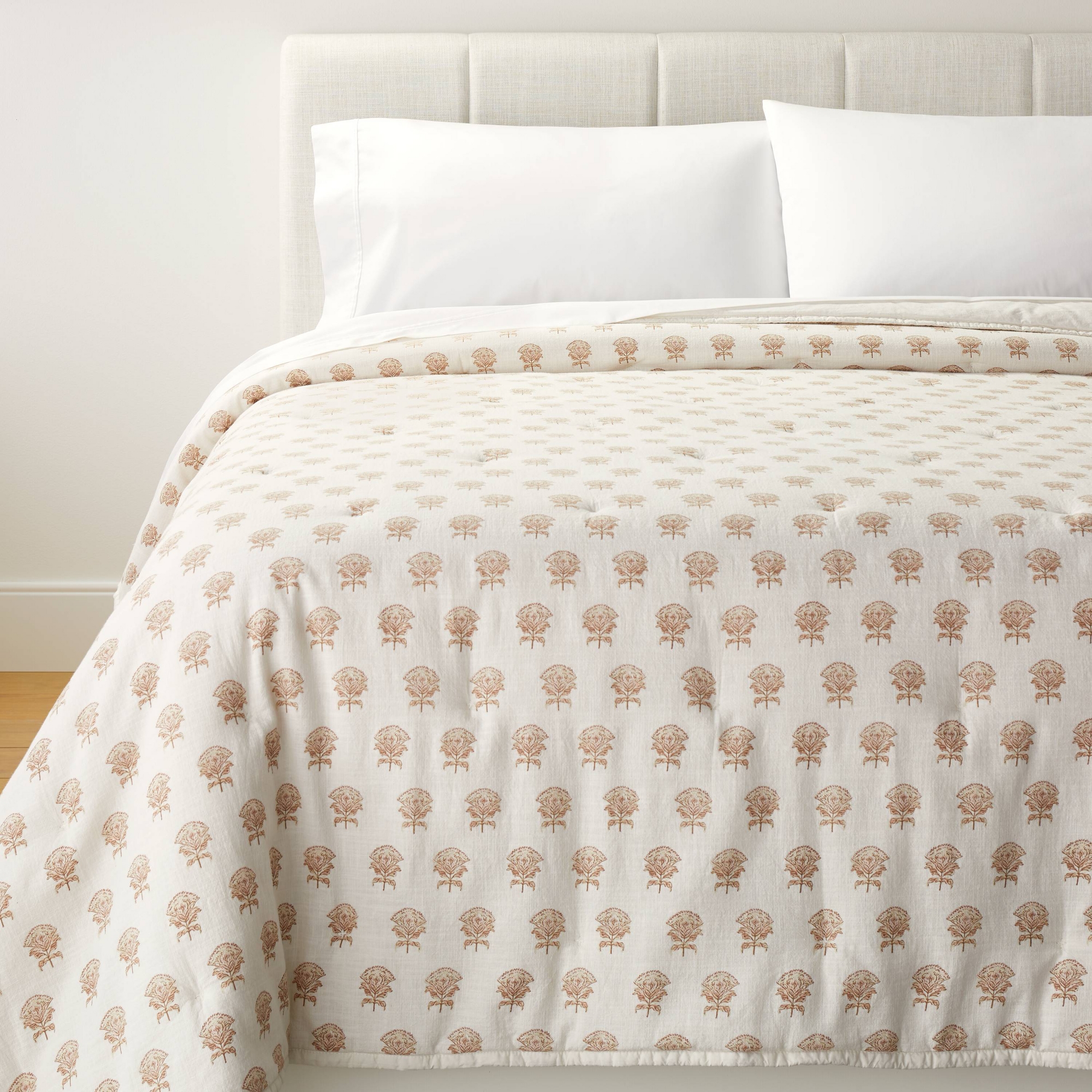 King Lofty Slub Woodblock Print Floral Quilt Off White/Mauve – Threshold™ designed with Studio McGee: Midweight, Machine Washable