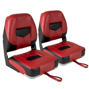 Costway Set of 2 Low Back Boat Seat Folding Fishing Boat Seat Stainless Steel Screws Included Blue/Red - 1 of 4