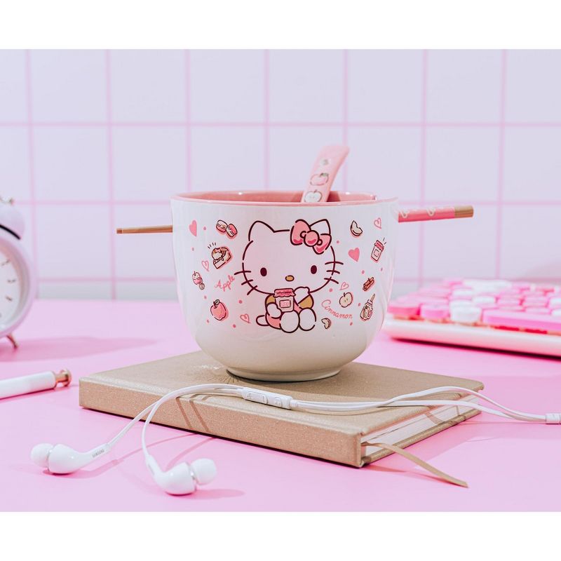 Silver Buffalo Sanrio Hello Kitty Apples and Cinnamon 20-Ounce Ramen Bowl and Chopstick Set, 4 of 10