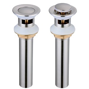 Aquaterior 2 Pack 1 3/8" Pop up Drain Faucet Vessel Vanity Sink Drain Stopper Brass Brushed Nickel Finish Overflow - 1 of 4