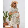 Women's Summer Floral Boho Maxi Dress Wrap Short Sleeve V Neck Ruffle A-Line Flowy Wedding Guest Long Dresses - 3 of 4