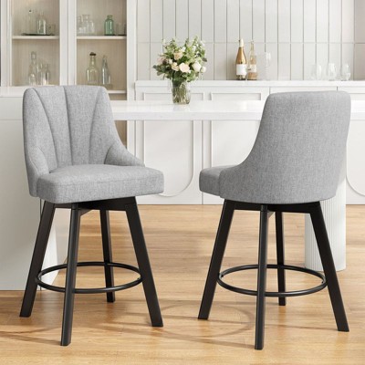 Gikpal Swivel Bar Stools with Backs, 24" Counter Height Bar Stools, Fabric Upholstered Counter Bar Stools with Solid Wood Legs for Kitchen Island