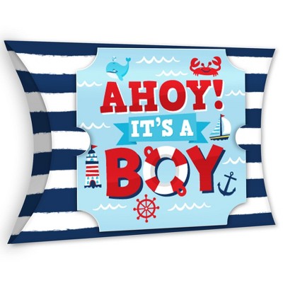 Big Dot of Happiness Ahoy It’s a Boy - Favor Gift Boxes - Nautical Baby Shower Large Pillow Boxes - Set of 12