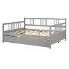 Full Size Daybed Bed with Pull-Out Trundle and Guard Rails, Solid Pine Wood Sofa Bed for Guest or Kids Room-Baofuwish - 3 of 4