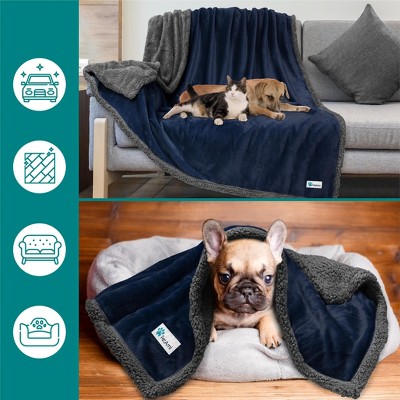 Medium Navy and Gray Faux Shearling Pet Throw Blanket