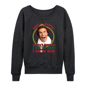 Women's - ELF - Christmas Omg Santa I Know Him Lightweight French Terry Wide Neck Long Sleeve Shirt - 1 of 4