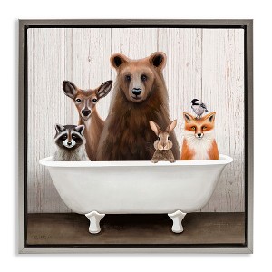 Stupell Industries Woodland Creatures Antique Bathtub Floating Frame Canvas Art, Gray, 25" x 25" - 1 of 4