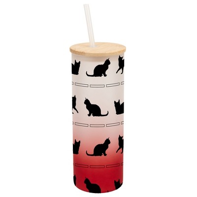 Elanze Designs Kitty Cat Lover Pet Animal Wrap-Around Design 25 Ounce Frosted Gradient Glass On-The-Go Coffee Travel Skinny Tumbler Mug Cup, Bamboo