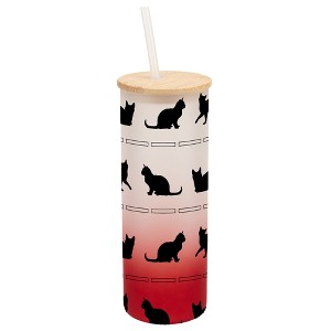 Elanze Designs Kitty Cat Lover Pet Animal Wrap-Around Design 25 Ounce Frosted Gradient Glass On-The-Go Coffee Travel Skinny Tumbler Mug Cup, Bamboo - 1 of 1