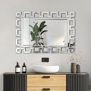 Airsurfer 24" x 36'' Modern Mirror Wall Hollow Square Hanging Decorative Mirror For Bathroom Living Room Entrance - 1 of 4