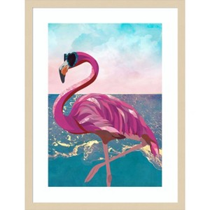 Amanti Art Flamingo goes to the beach by Sarah Manovski Wood Framed Wall Art Print - 1 of 4