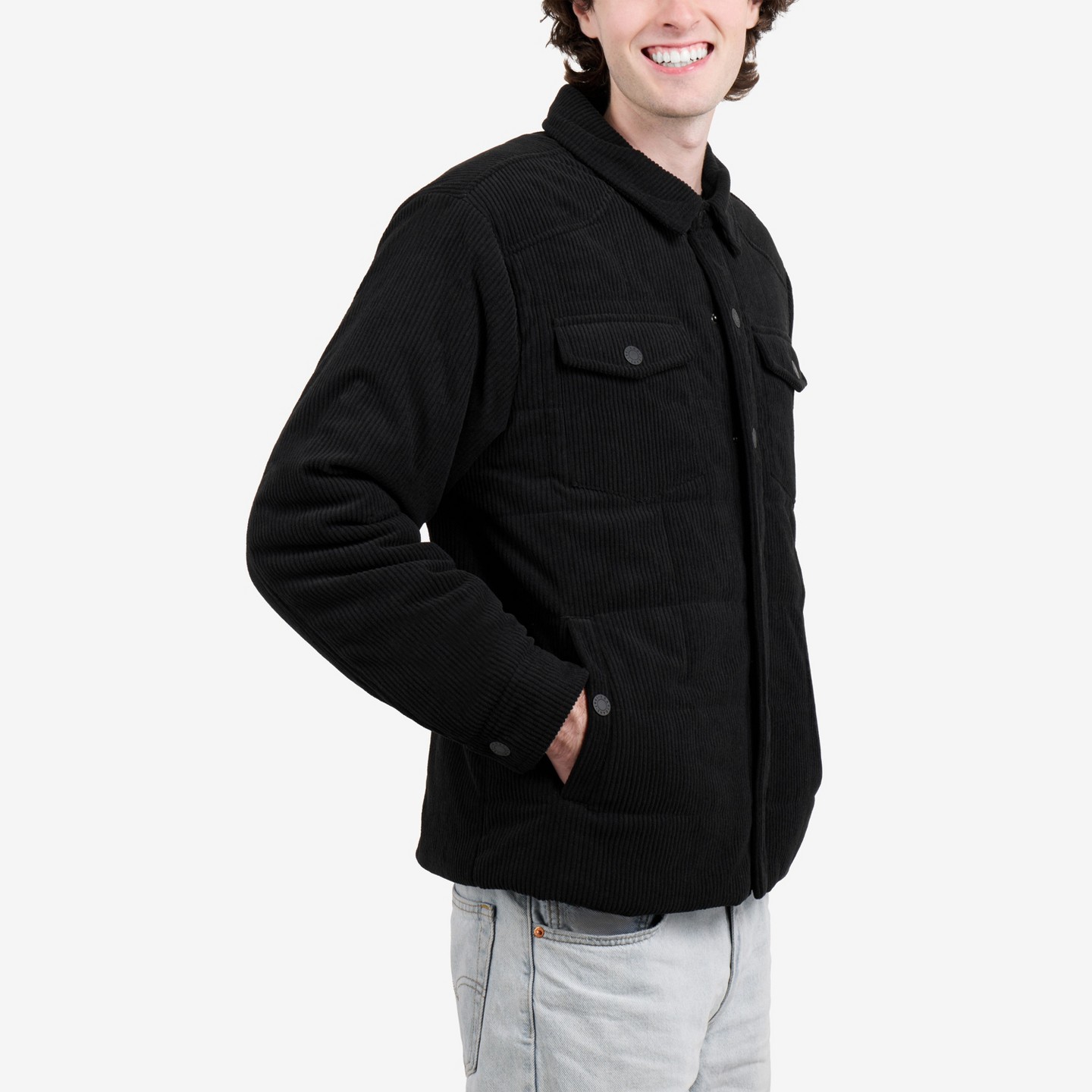 Мужская куртка X RAY Quilted Corduroy Shirt Jacket With Polyester Lining in Black, цвет: Чёрный — фото 2