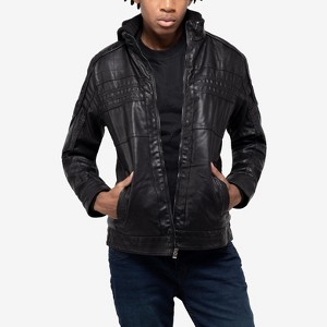 X RAY Mens Lightweight Motorcycle PU Leather Jacket With Faux Shearing Lining - 1 of 4