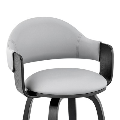Daxton 30" Gray Faux Leather and Black Wood Swivel Bar Stool