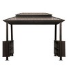 VisioGear Canopies and Gazebos, Hardtop Gazebo with Double Roof, Patio Grill Canopy with 2 Cabinets and Ceiling Hooks, Brown, 128.35"*74.06"*100.51" - 3 of 4