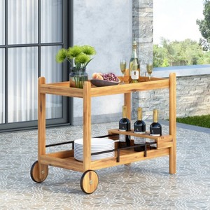 VYNXARIA Wood 2-Tier Bar Cart with Detachable Tray 4 Lockable Casters & 1 Handy Handle - 1 of 4