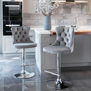 Swivel Velvet Barstools, Modern Upholstered Chrome base Bar Stools with Backs Comfortable Tufted for Home Pub and Kitchen Island-Set of 2 - 1 of 4