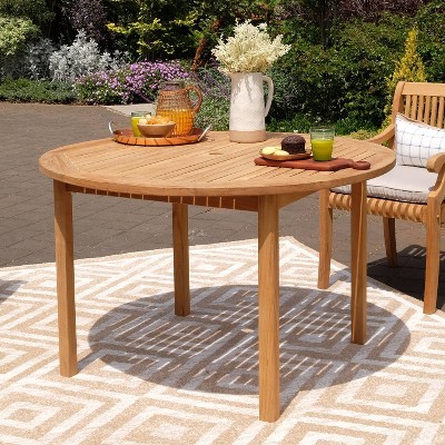 Sherwood Teak Round Dining Table - Light Brown - Cambridge Casual: Weather-Resistant, Seats 4, Umbrella Hole