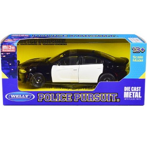 2016 Dodge Charger Pursuit Police Interceptor Black and White Unmarked "Police Pursuit" Series 1/24 Diecast Model Car by Welly - 1 of 4
