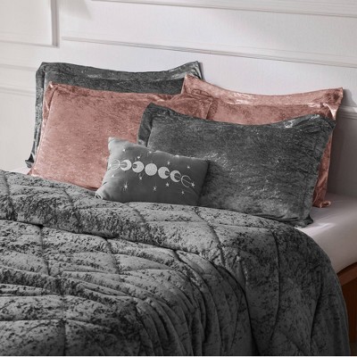 Gray King Velvet Diamond Quilted Comforter Set