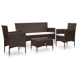 vidaXL 4 Piece Patio Lounge Set With Cushions Poly Rattan Brown - 1 of 4